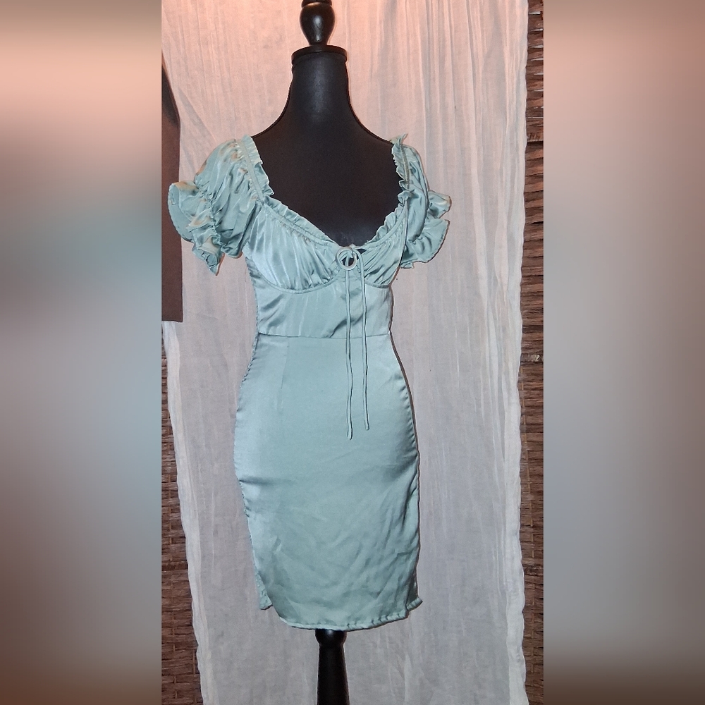 HYFVE Satin Mini Dress in Sage Green